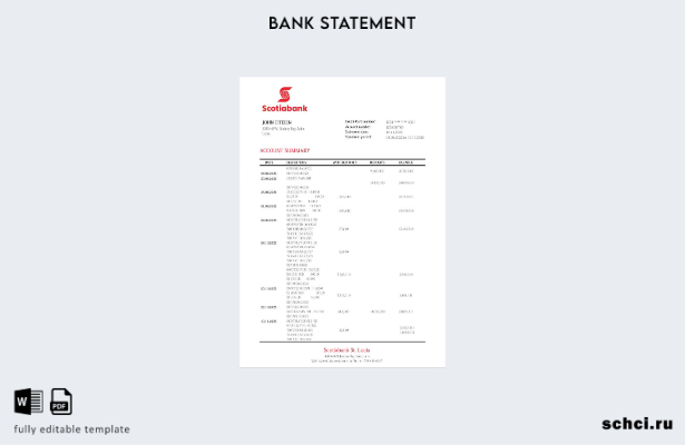 цифровая загрузка шаблона слова банковской выписки банка Scotiabank Сент Люсии